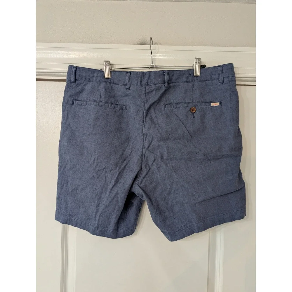 Faherty Men Blue Linen Organic Cotton Blend Flat Front Shorts Size 36 beachy